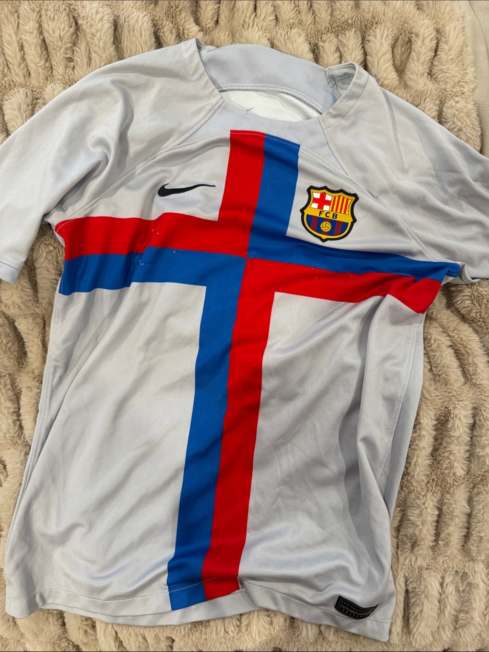 Nike Gray FC Barcelona Jersey with Red & Blue Cross